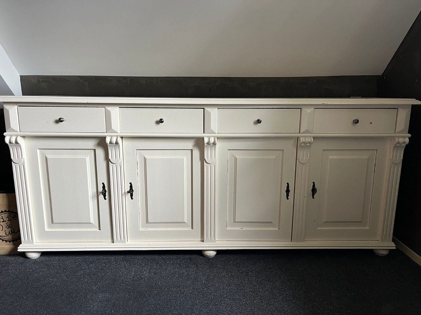 Ruim roomwit dressoir - 215x54x90cm, Ophalen, Gebruikt, 200 cm of meer, Met deur(en)