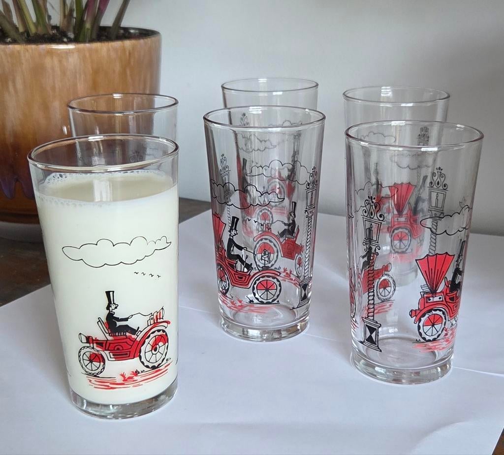 Set van 6 Libbey limonadeglazen - Jaren '50 vintage, Ophalen of Verzenden