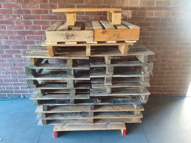 partij pallets, Doe-het-zelf en Verbouw, Hout en Planken, Ophalen, Gebruikt, Minder dan 25 mm, Pallet
