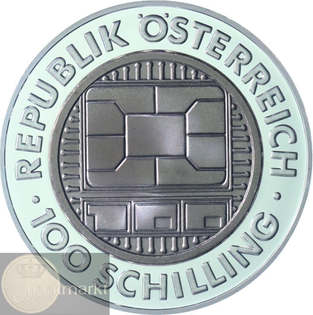 Oostenrijk - 100 Schilling 2000 - ZILVER titanium center, Ophalen of Verzenden, Oostenrijk, Losse munt, Zilver