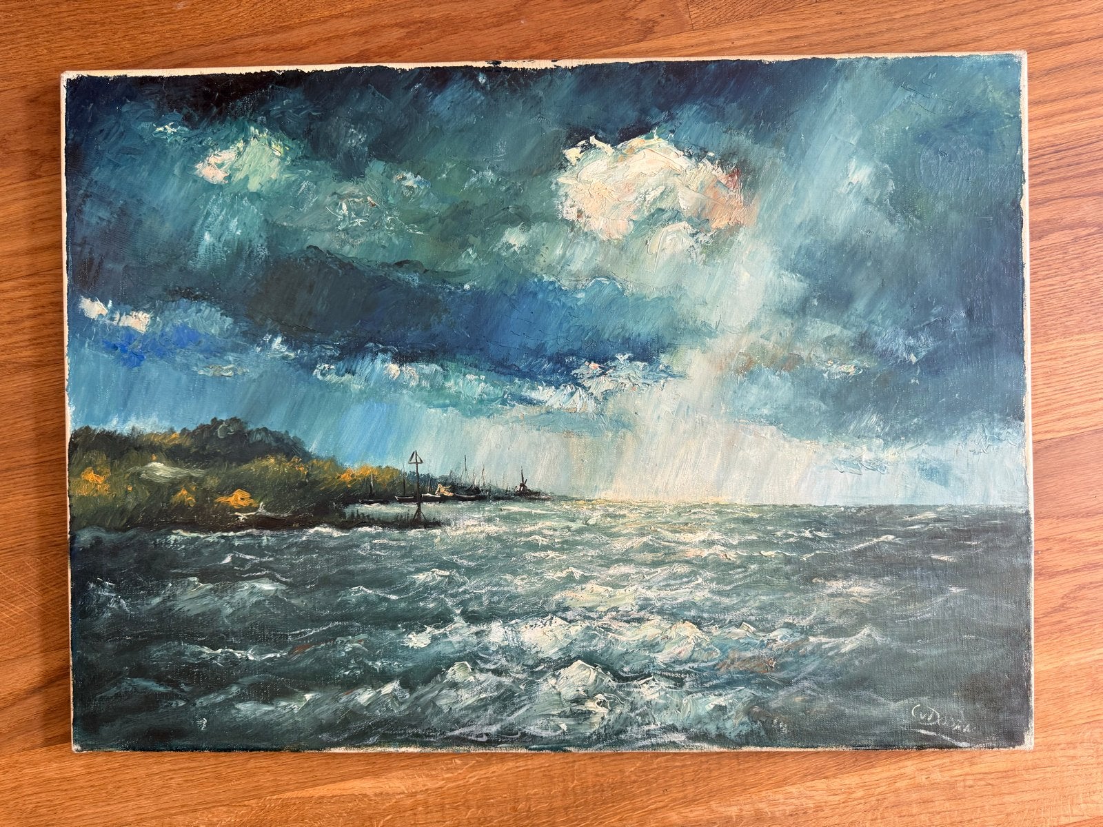 Abstract Zeegezicht Olieverf Schilderij, Antiek en Kunst, Maritiem / water, Ophalen of Verzenden, Handgeschilderd, Olieverf