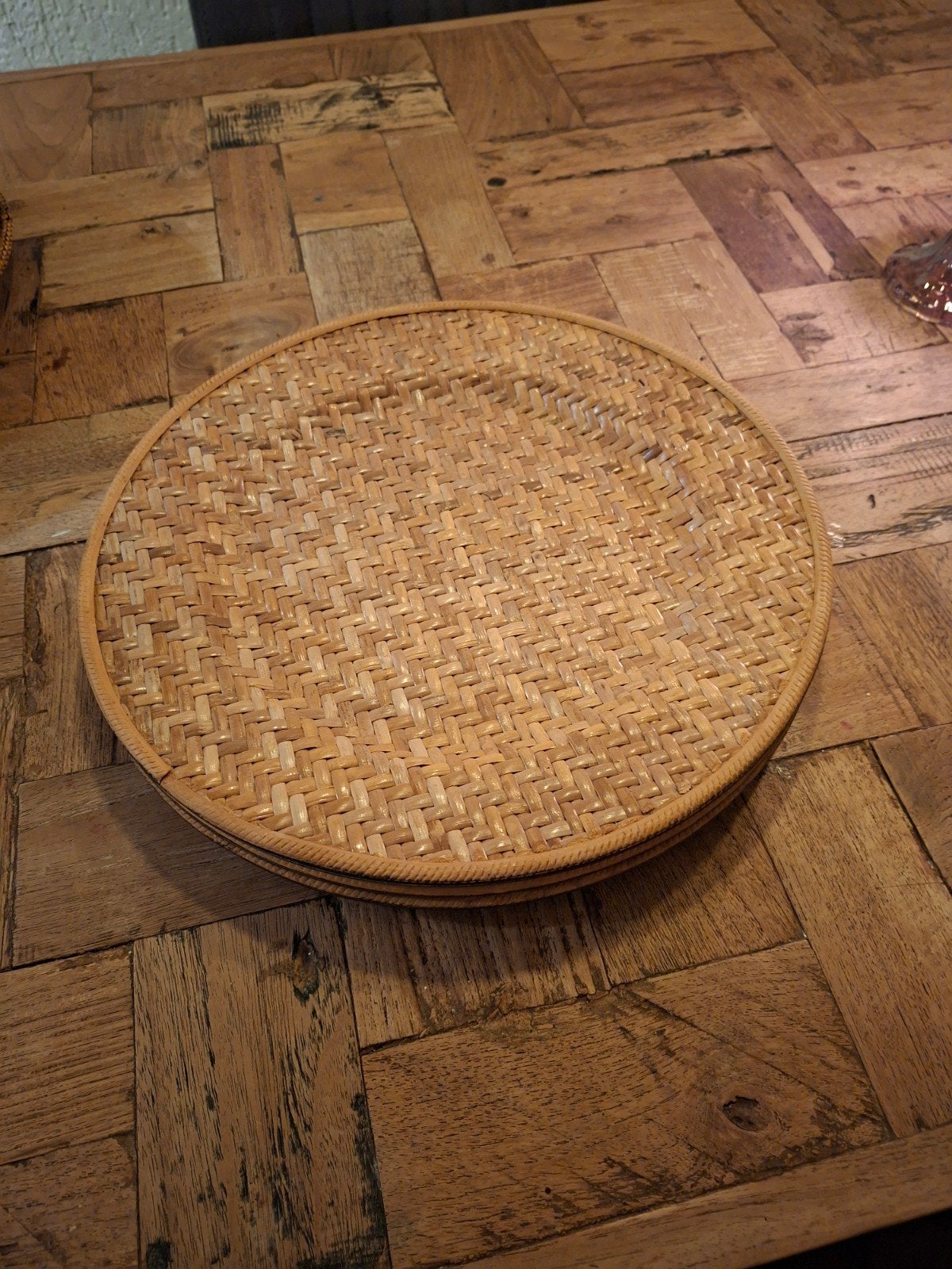 Set van 3 ronde rotan dienbladen, Gebruikt, Gevlochten, Natuurlijk materiaal, Rond