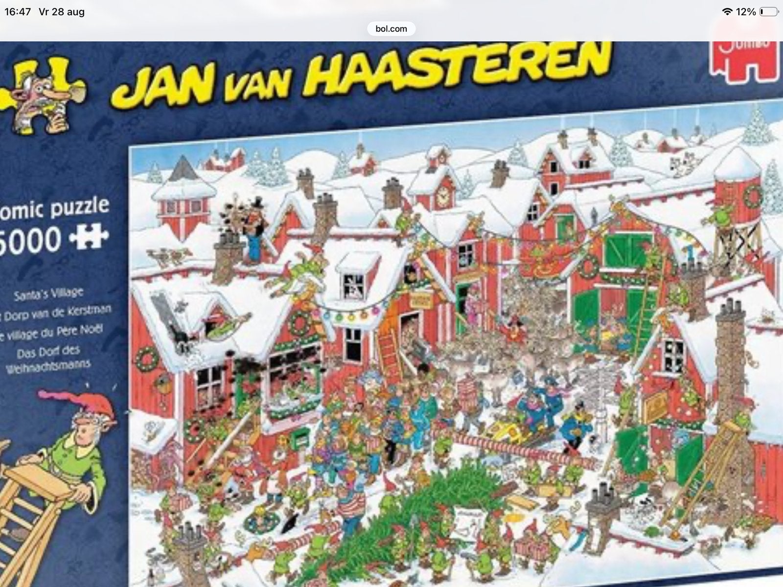 Jan van Haasteren 5000 Dorp van de Kerstman, Hobby en Vrije tijd, Denksport en Puzzels, Ophalen of Verzenden, Meer dan 1500 stukjes