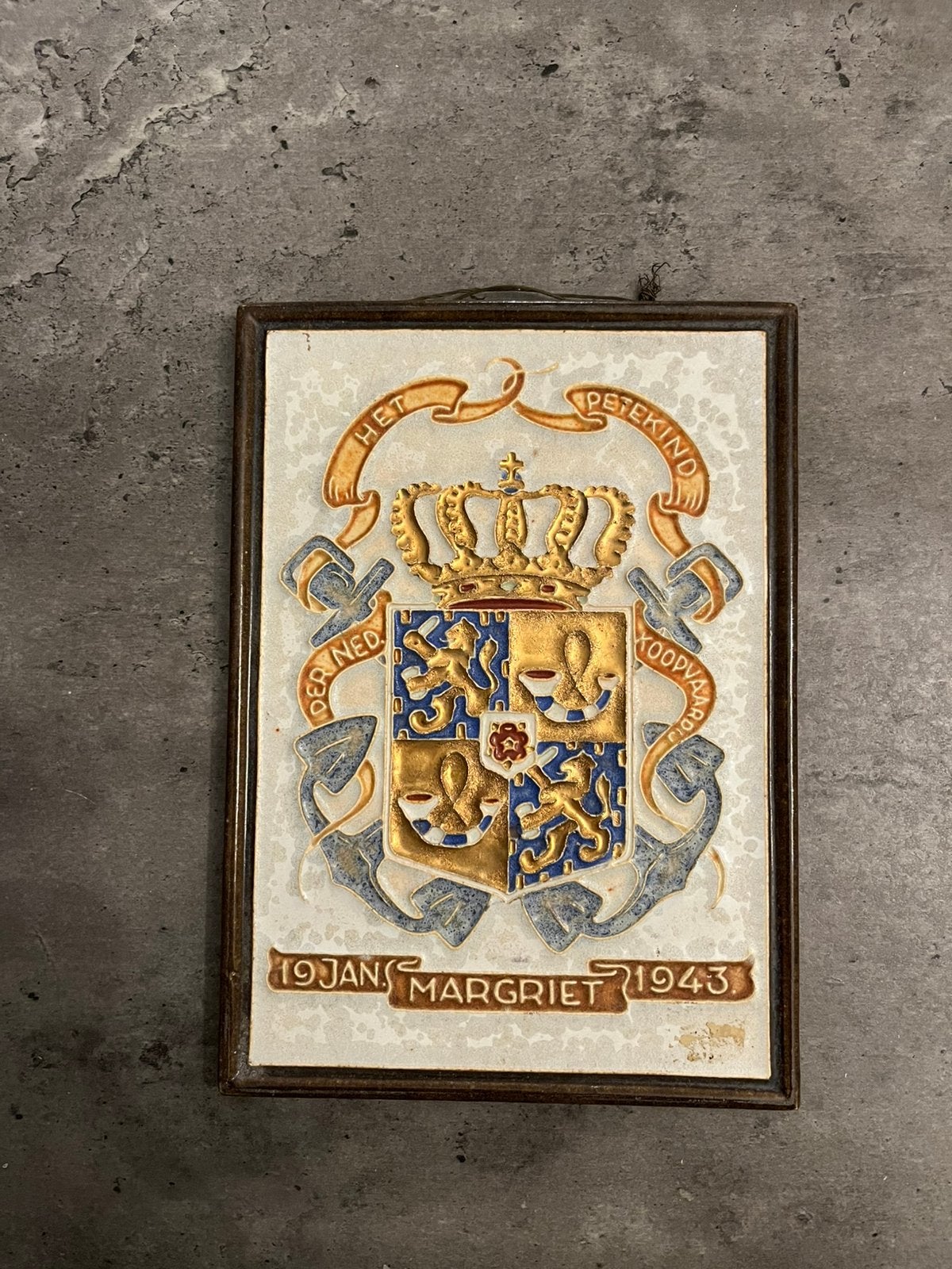 De Porceleyne Fles, cloisonné-geboortetegel, 1943, Ophalen of Verzenden