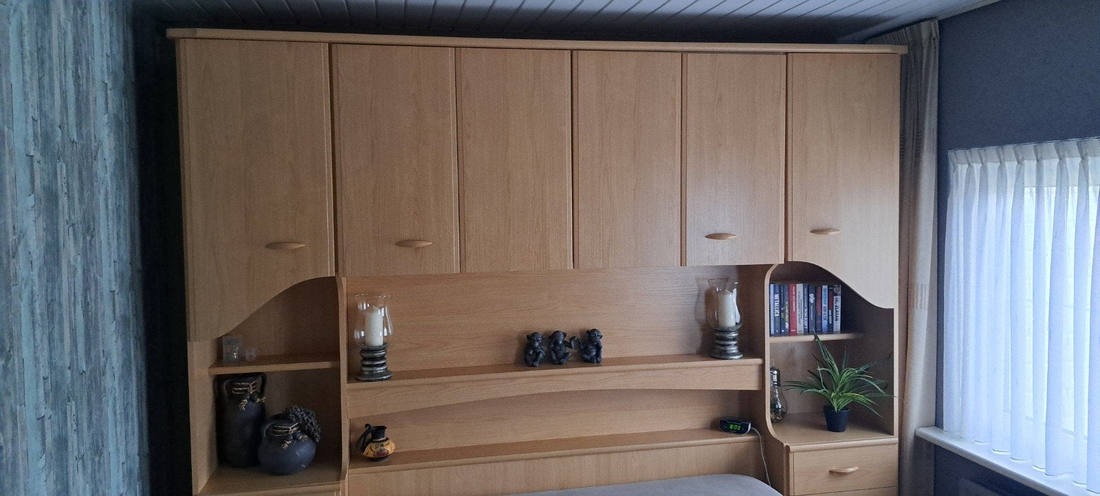 Bed met bovenbouw, Ophalen, Tweepersoons, Hout, 160 cm