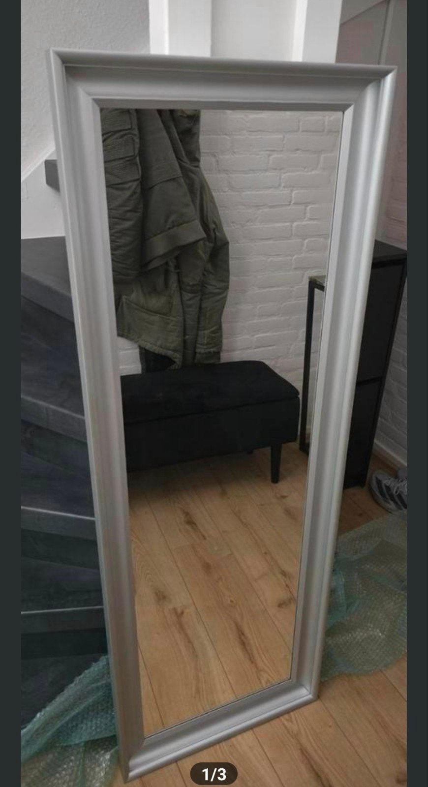 Ikea spiegel met zilverkleurige lijst, Ophalen, Minder dan 50 cm, Gebruikt, 150 tot 200 cm