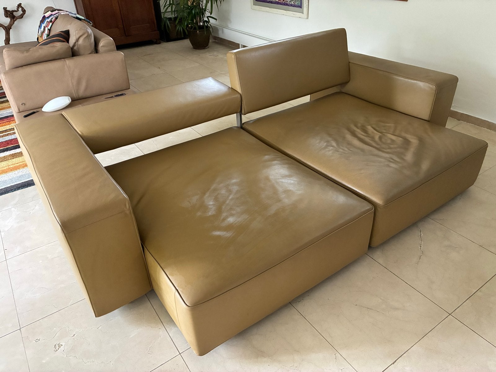 B&B Italia Andy bank - Modulaire designbank van leer, Huis en Inrichting, Banken | Bankstellen, Ophalen, Gebruikt, 100 tot 125 cm