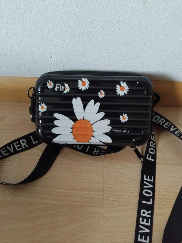 Zwart schoudertasje met madeliefjesprint, Ophalen of Verzenden