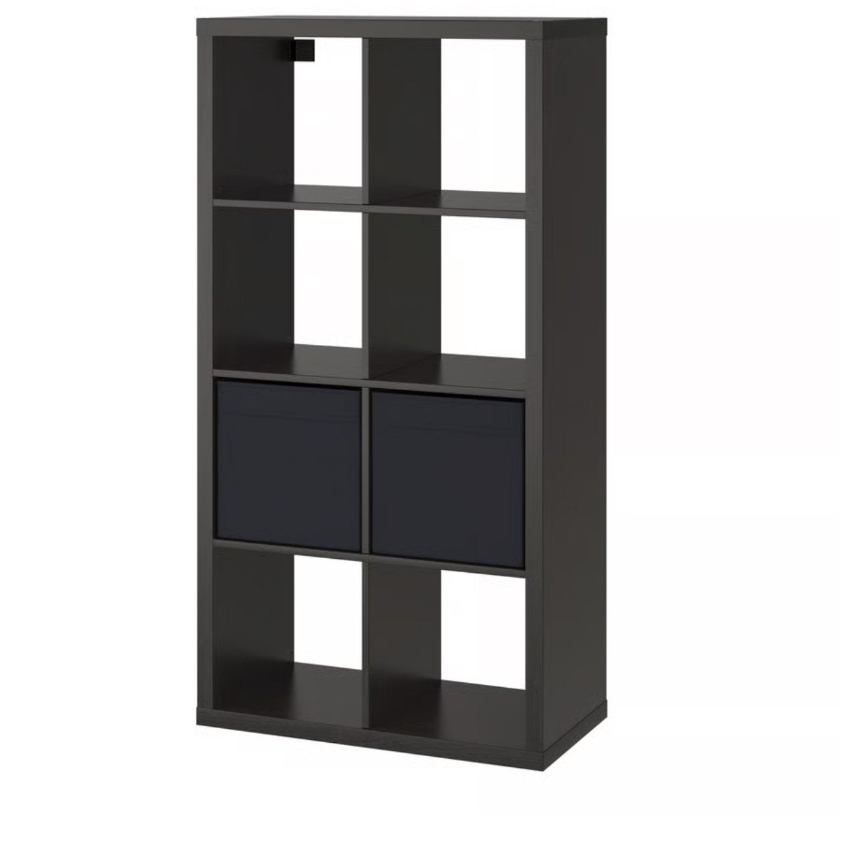 IKEA Kallax Kast 2x4 Vakken Zwartbruin met Inzetstukken, Ophalen, 100 tot 150 cm, 50 tot 100 cm, Zo goed als nieuw