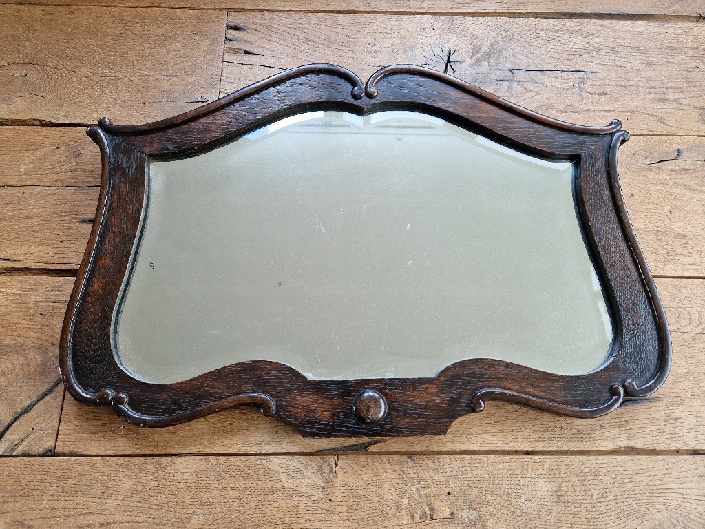 Jaren 50/60 wandspiegel van hout met facet geslepen glas, Gebruikt, Ophalen of Verzenden, Minder dan 100 cm, Rechthoekig