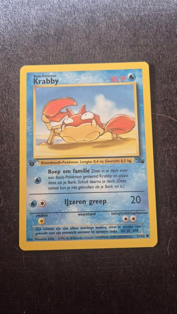 Krabby Pokémon Kaart 51/62 (Nederlands), Ophalen of Verzenden, Gebruikt, Losse kaart