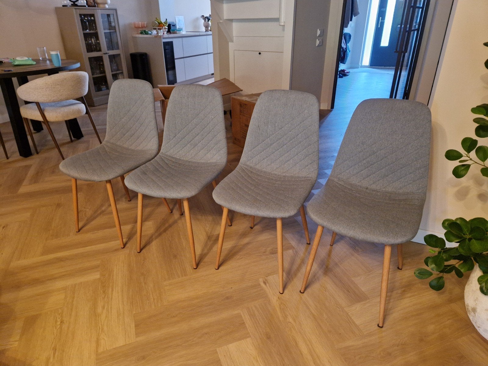 JYSK Jonstrup eetkamerstoelen (4 st) lichtblauw/grijsblauw, Ophalen, Blauw, Stof, Vier
