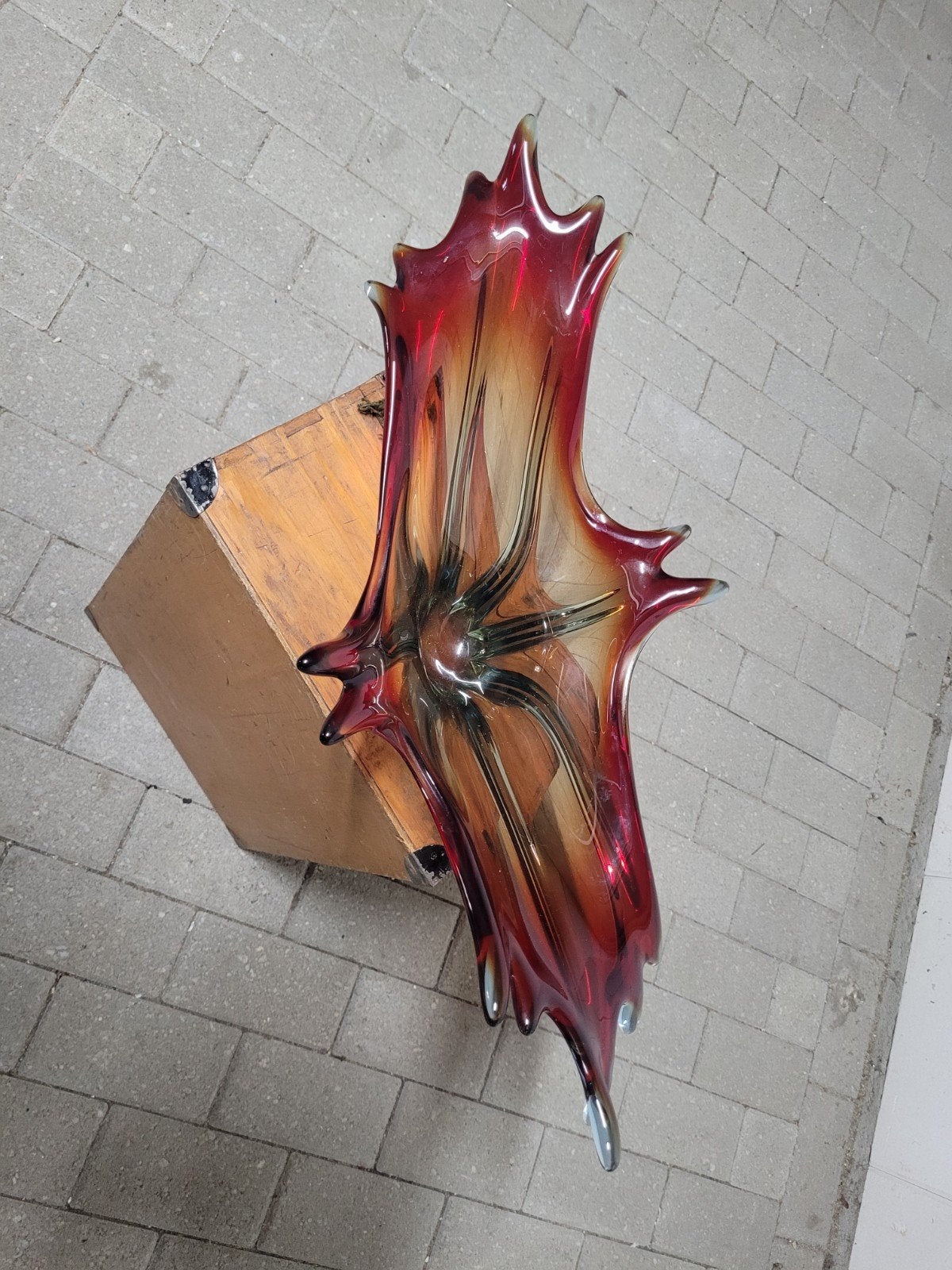 Murano glazen schaal rood, blauw en wit, Ophalen of Verzenden