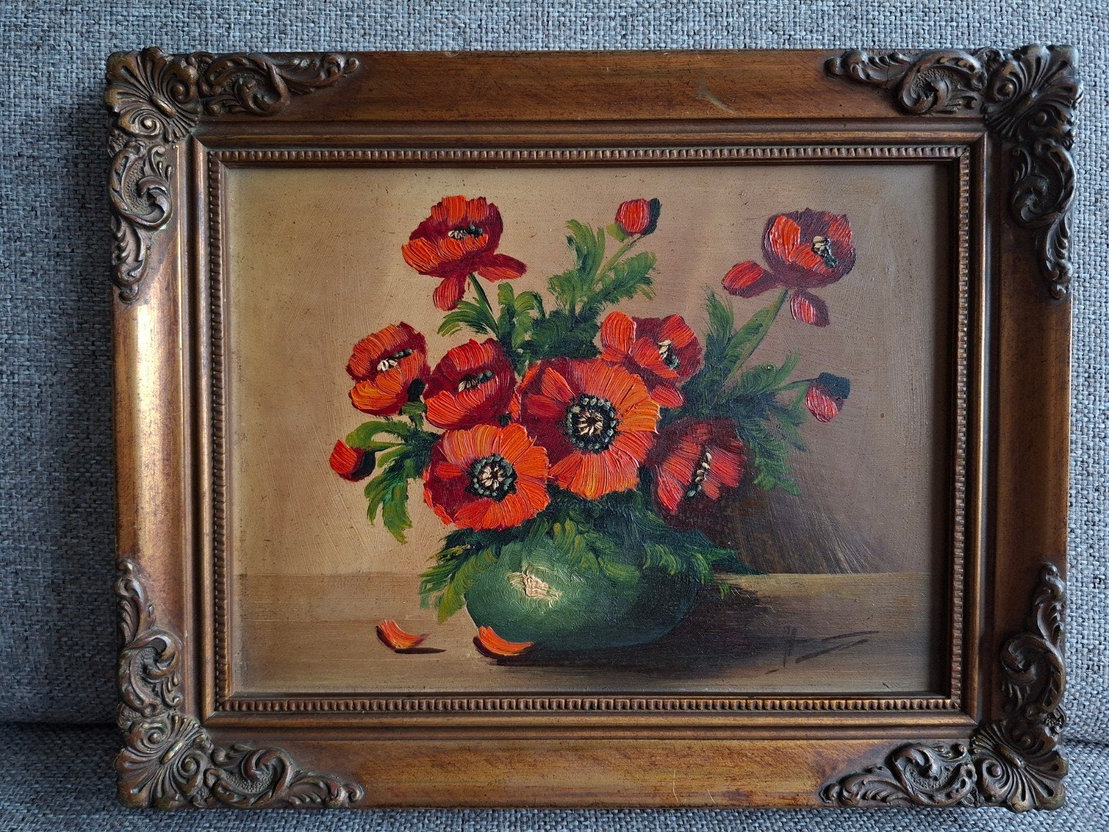 Schilderij met klaprozen in lijst - 24x30 cm, Antiek en Kunst, Kunst | Schilderijen | Klassiek, Ophalen of Verzenden, Klassiek