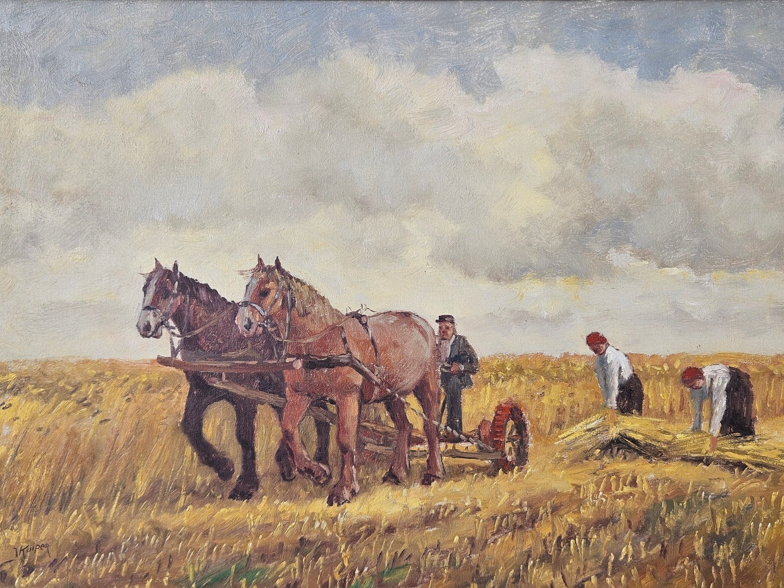 Antiek schilderij olieverf op doek impressionistisch paarden, Ophalen, Doek, Olieverf, Origineel werk