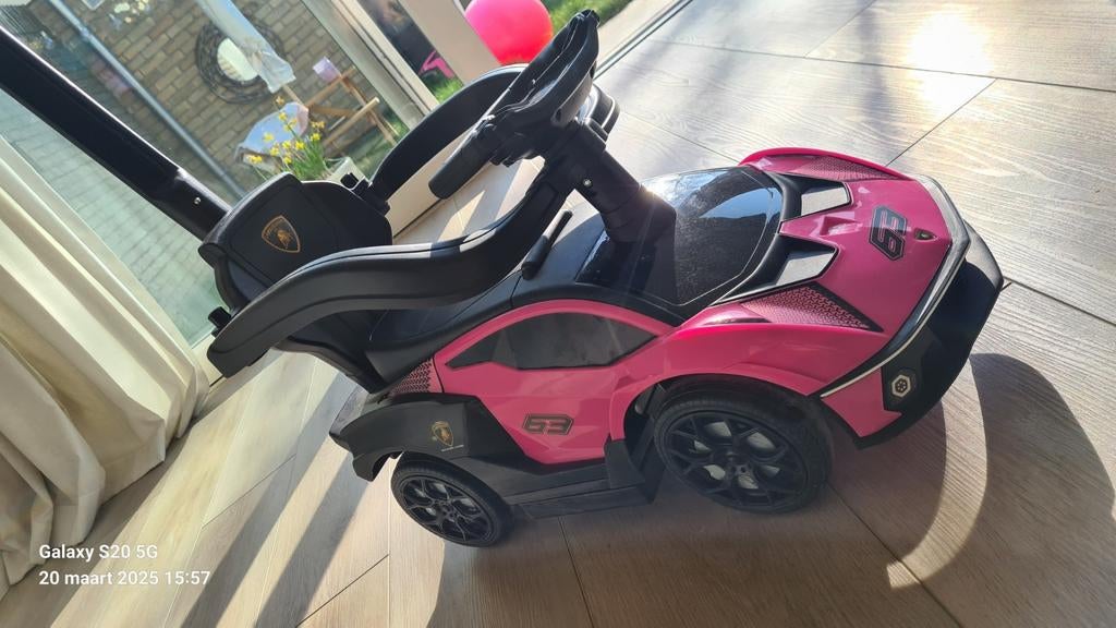 Roze Lamborghini loopauto met duwstang, Kinderen en Baby's, Speelgoed | Buiten | Voertuigen en Loopfietsen, Ophalen
