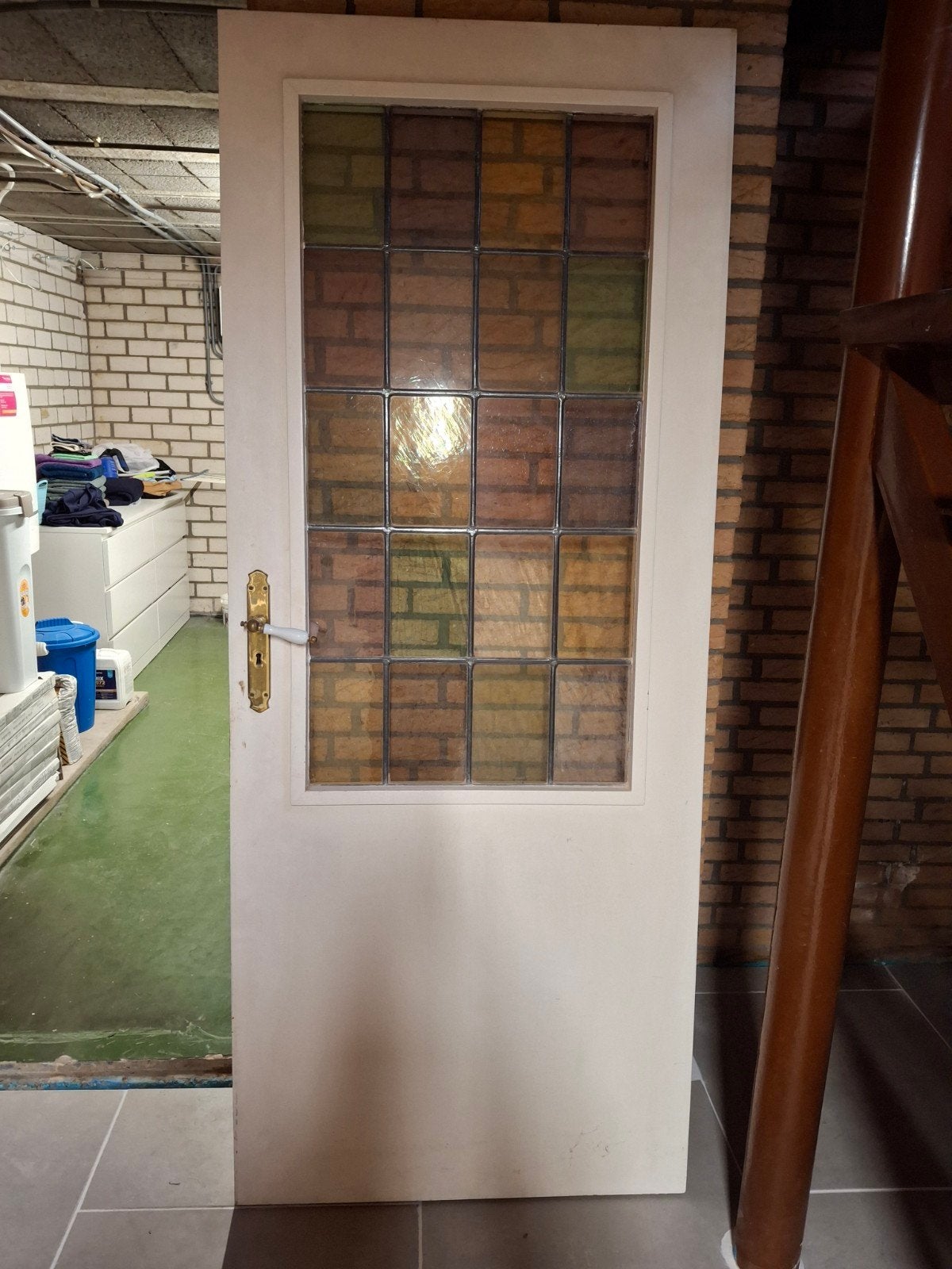 deur met glas in lood, Doe-het-zelf en Verbouw, Ophalen, Glas, Binnendeur, 200 tot 215 cm
