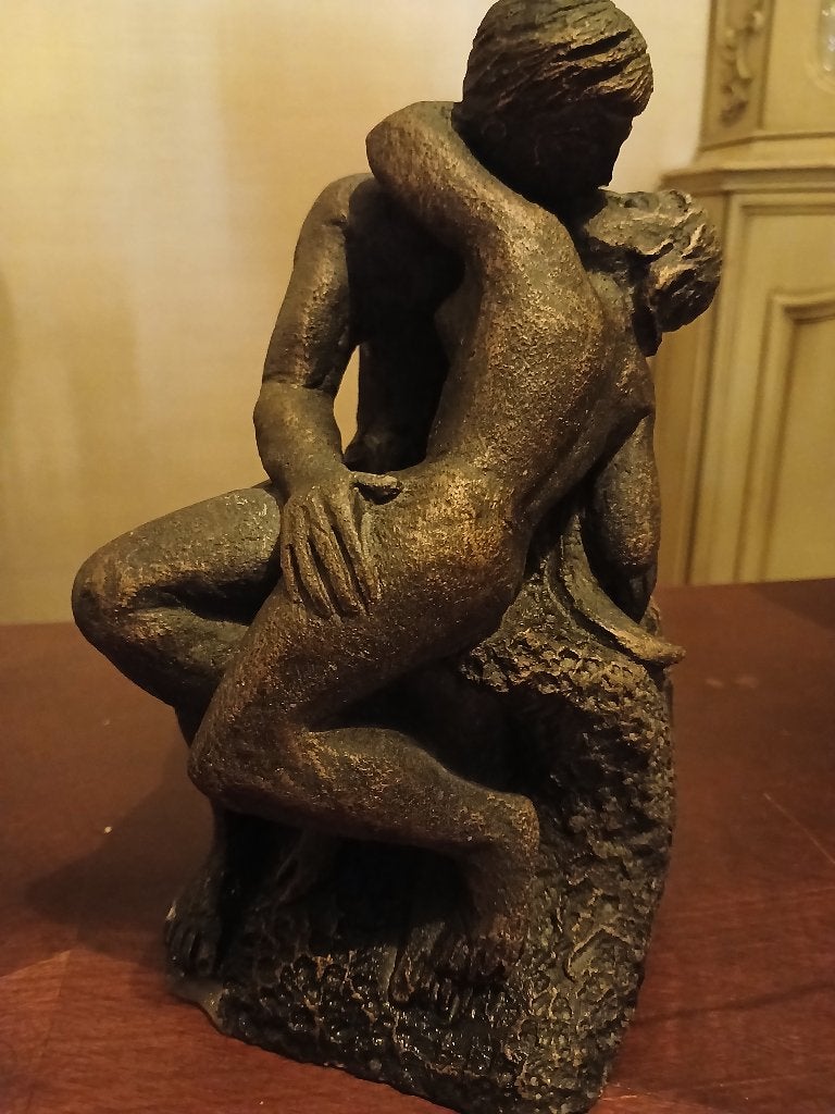 Standbeelden  'Kus van Rodin' 20 cm hoog, Overige onderwerpen, 20 - 50 cm, Overige materialen, Bruin