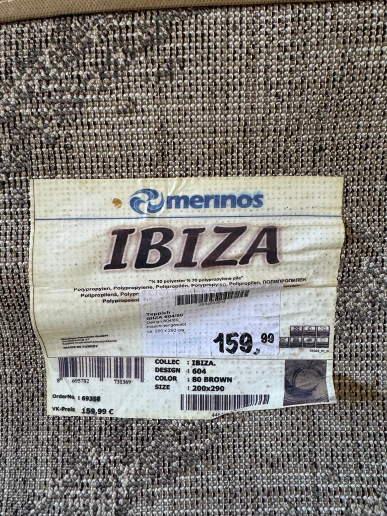 Merinos Ibiza Vloerkleed 200x290 cm - Grijs/Zwart, Gebruikt, Ophalen of Verzenden, 200 cm of meer, Grijs