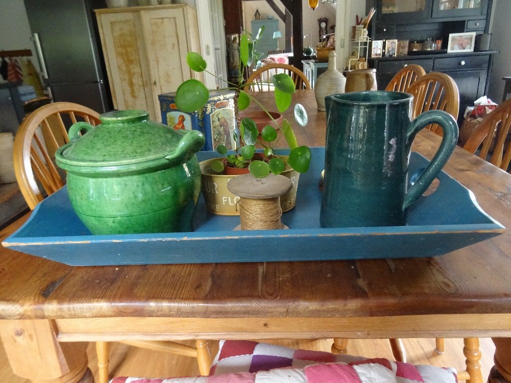 mooi blauw turquoize houten dienblad / mangelbak, Ophalen