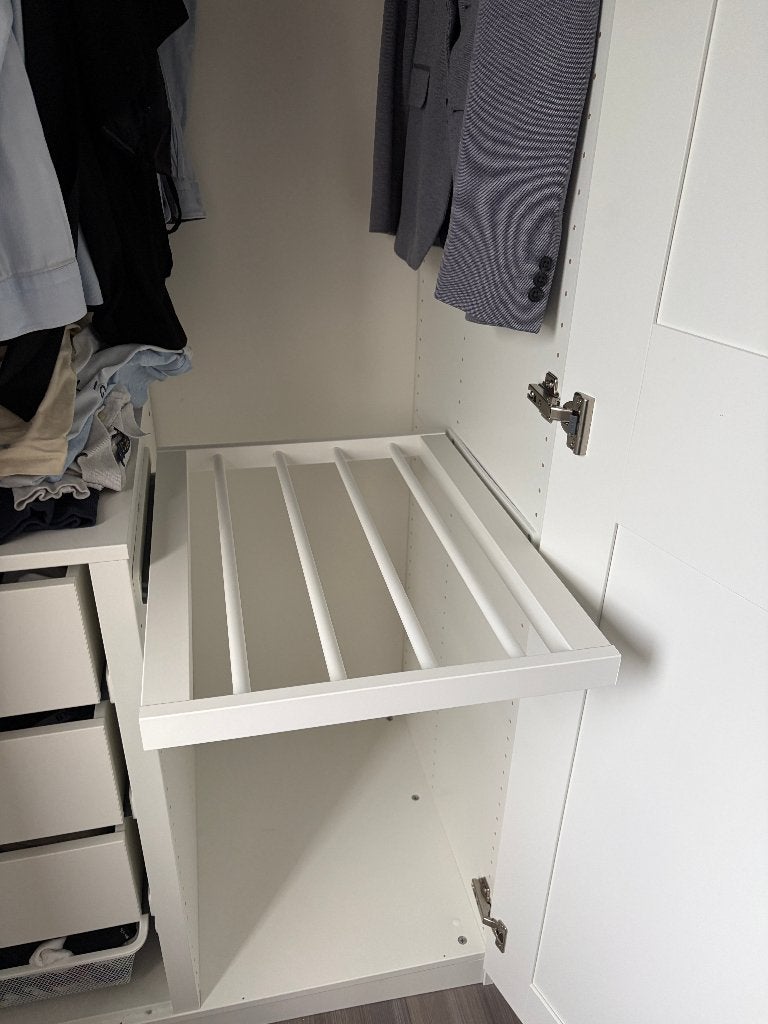 Ikea Komplement uittrekbaar broekenrek 50 x 58 cm wit Pax, Overige houtsoorten, Zo goed als nieuw, Minder dan 100 cm, Met hangruimte
