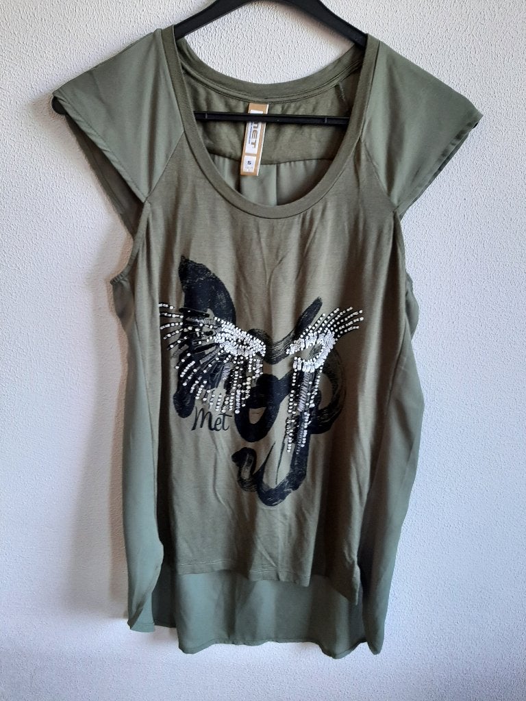 MET T-shirt groen/zwart met opdruk en kralen, maat S, MET, Ophalen of Verzenden, Zo goed als nieuw, Groen