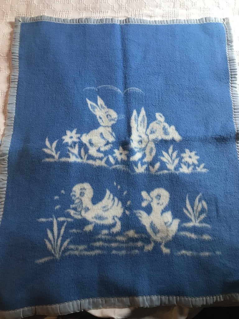 Retro babydeken in  blauw 90x75, Ophalen of Verzenden, Deken