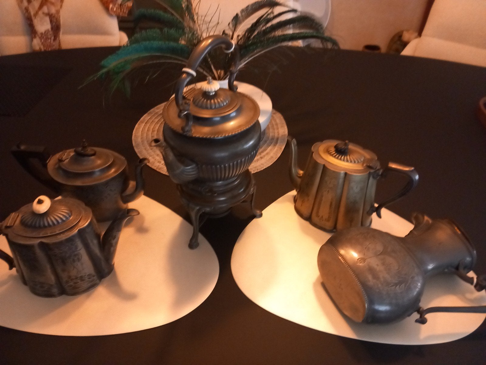 Antieke theepotten en waterkoker set, Ophalen of Verzenden