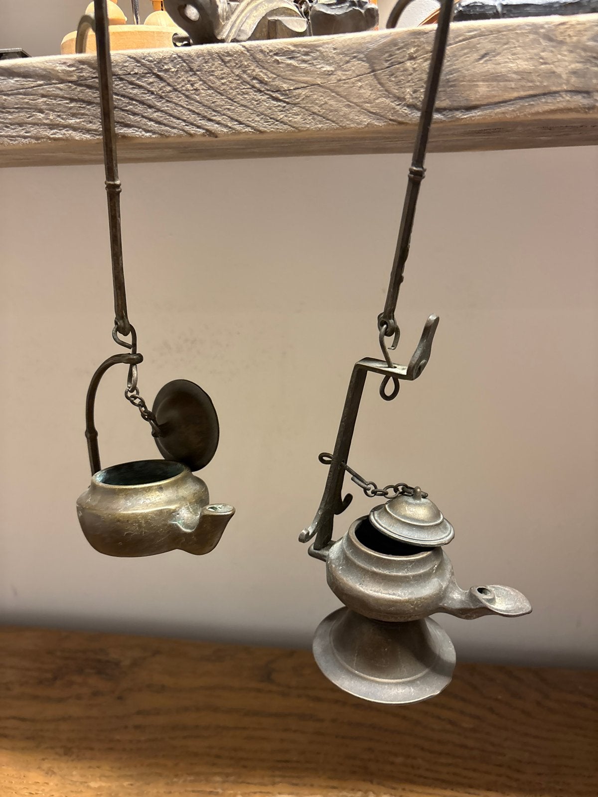 Antieke bronzen olielampen (set van 2), Ophalen of Verzenden