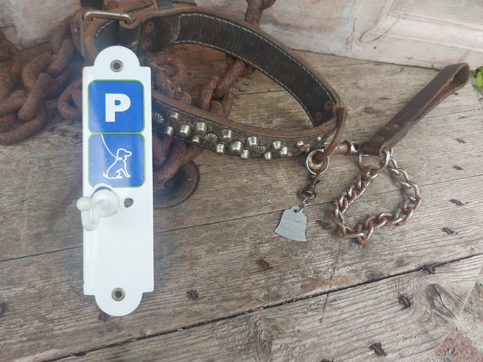 Vintage emaille bordje hondenparking, Ophalen of Verzenden