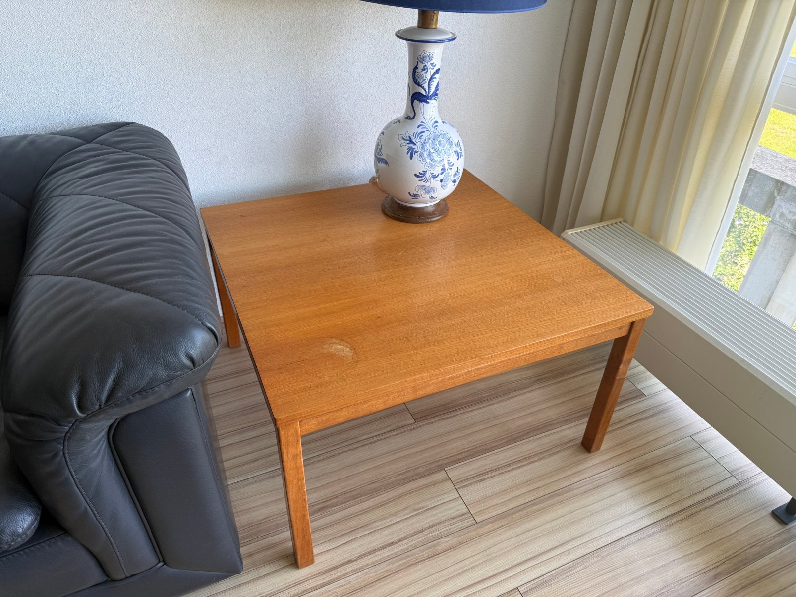 Houten Salontafel Hoektafel Beukenhout Warm Rood/Oranjebruin, Antiek en Kunst, Ophalen