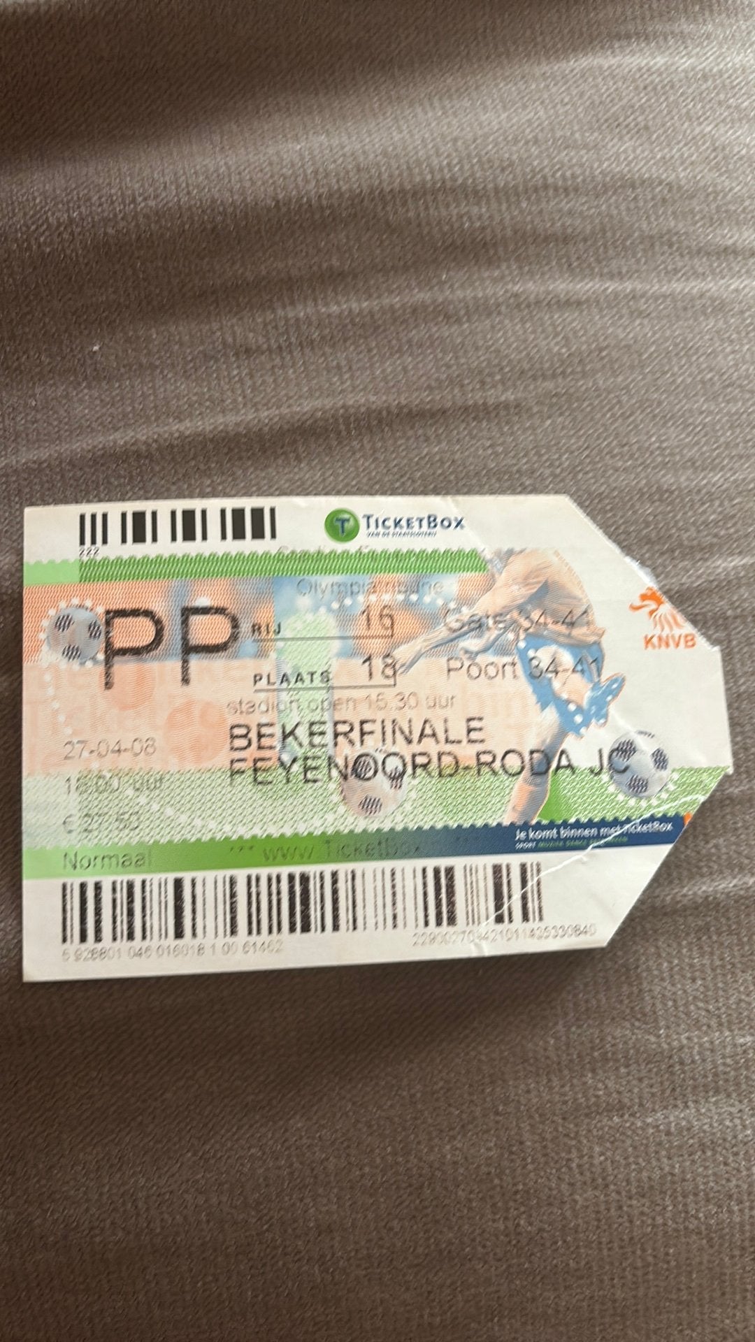 Oud stadionticket Feyenoord roda jc 2008 bekerfinale, Verzamelen, Sportartikelen en Voetbal, Ophalen of Verzenden, Zo goed als nieuw