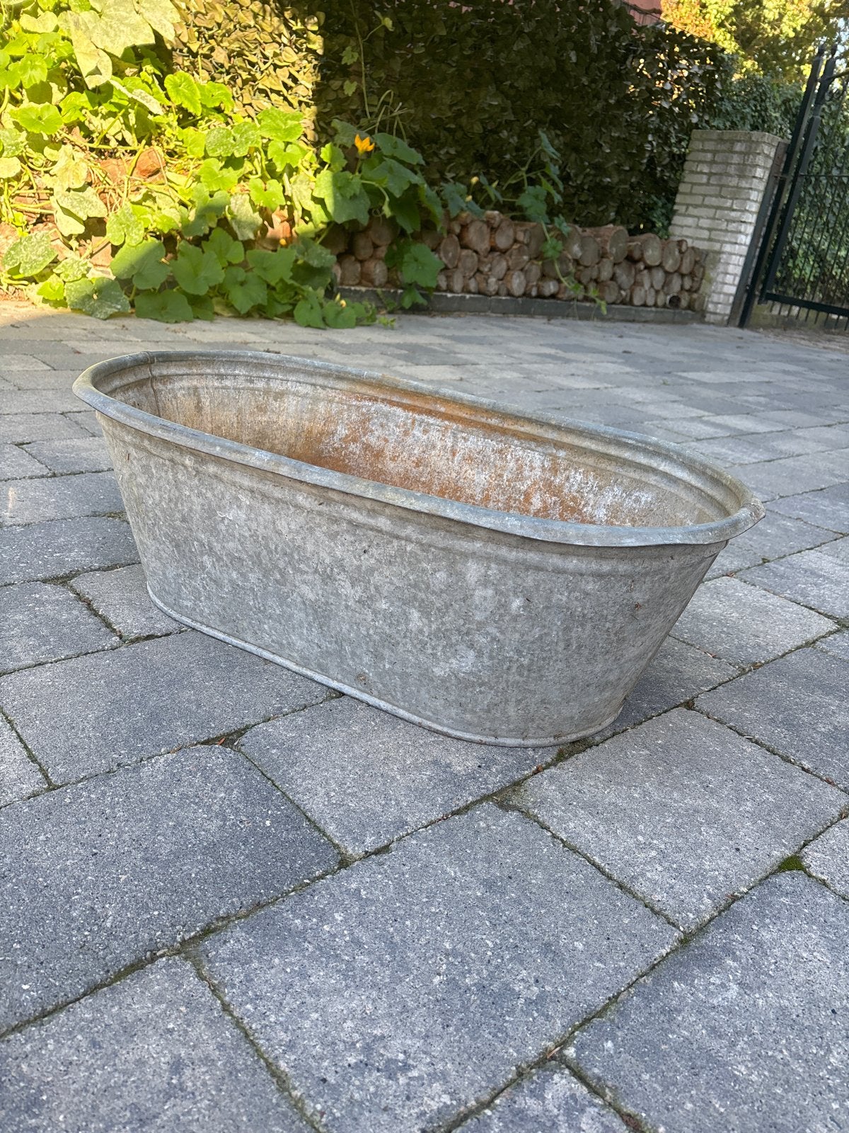 Oude Zinken Brocante Wasbak / Plantenbak, Ophalen of Verzenden