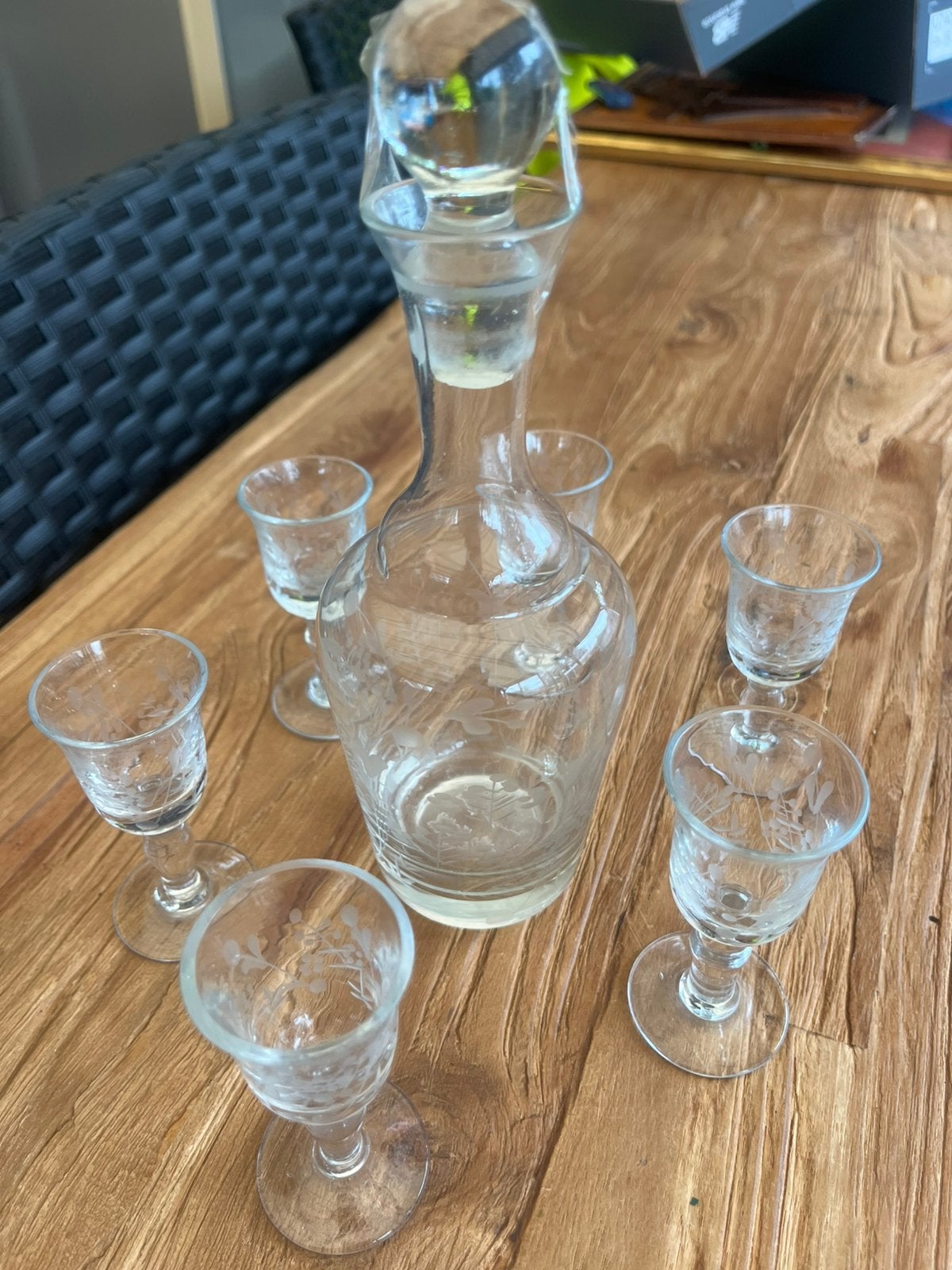 Vintage likeurset |   Gegrafeerd | 6 borrelglaasjes |, Ophalen of Verzenden