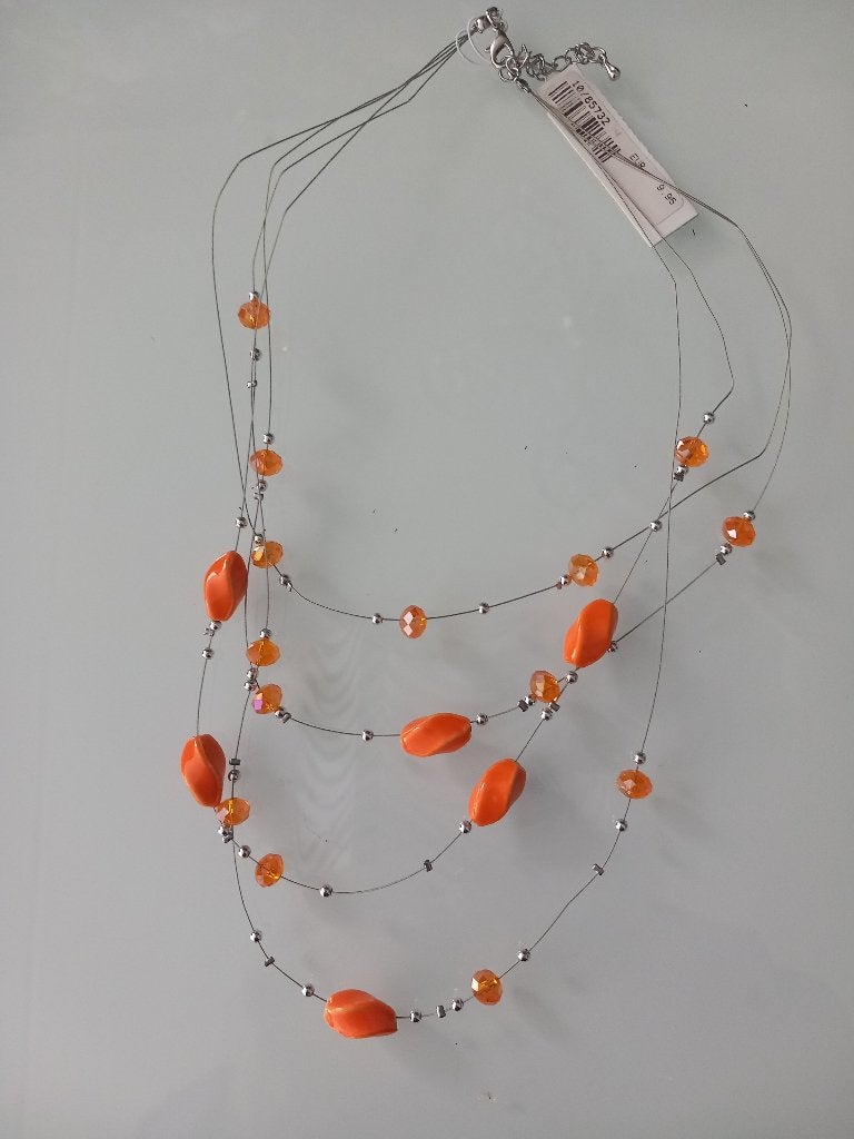 k003 rijtjes ketting oranje, Sieraden, Tassen en Uiterlijk, Ophalen, Kunststof, Verstelbaar, Nieuw