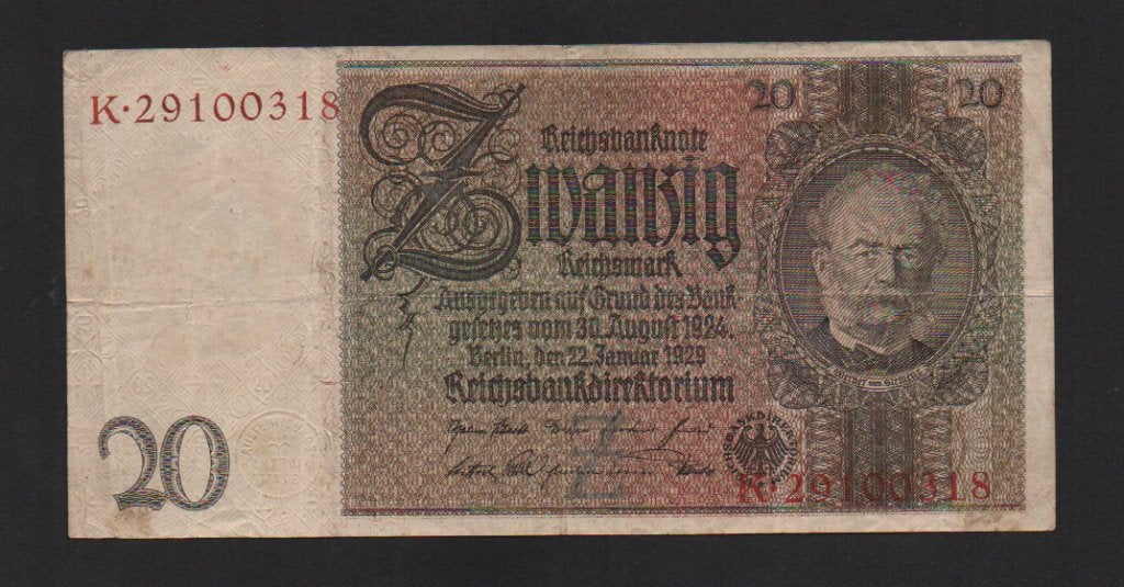 Duitsland 20 Mark Bankbiljet 1929 Mooi Biljet, Ophalen of Verzenden, Duitsland, Los biljet