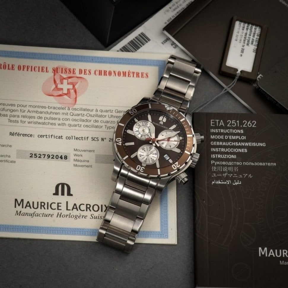 Maurice Lacroix Aikon Chronograaf, Chocolate Dial, Compleet, Overige merken, Staal, Staal, Polshorloge