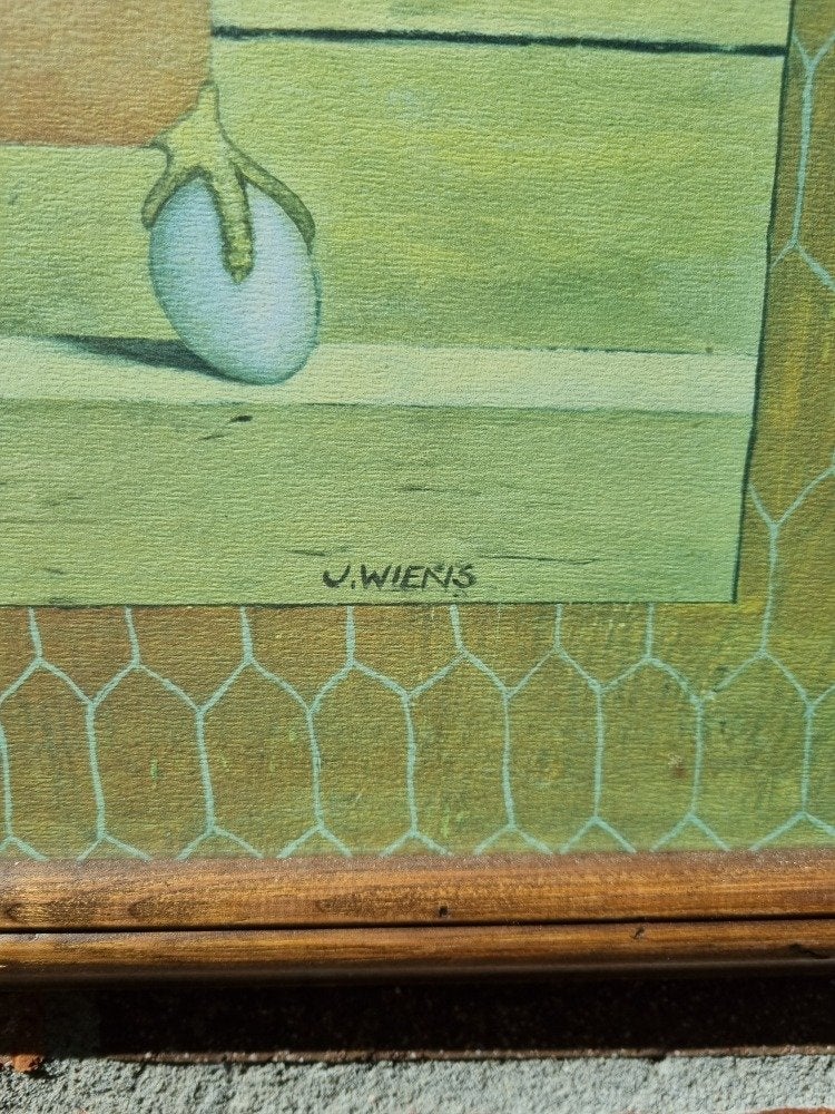 schilderij prent haan en eieren j.wiens, Ophalen of Verzenden, 'T Olde Gre-j, Info@toldegrej.nl, Endepoelstraat 20f Didam