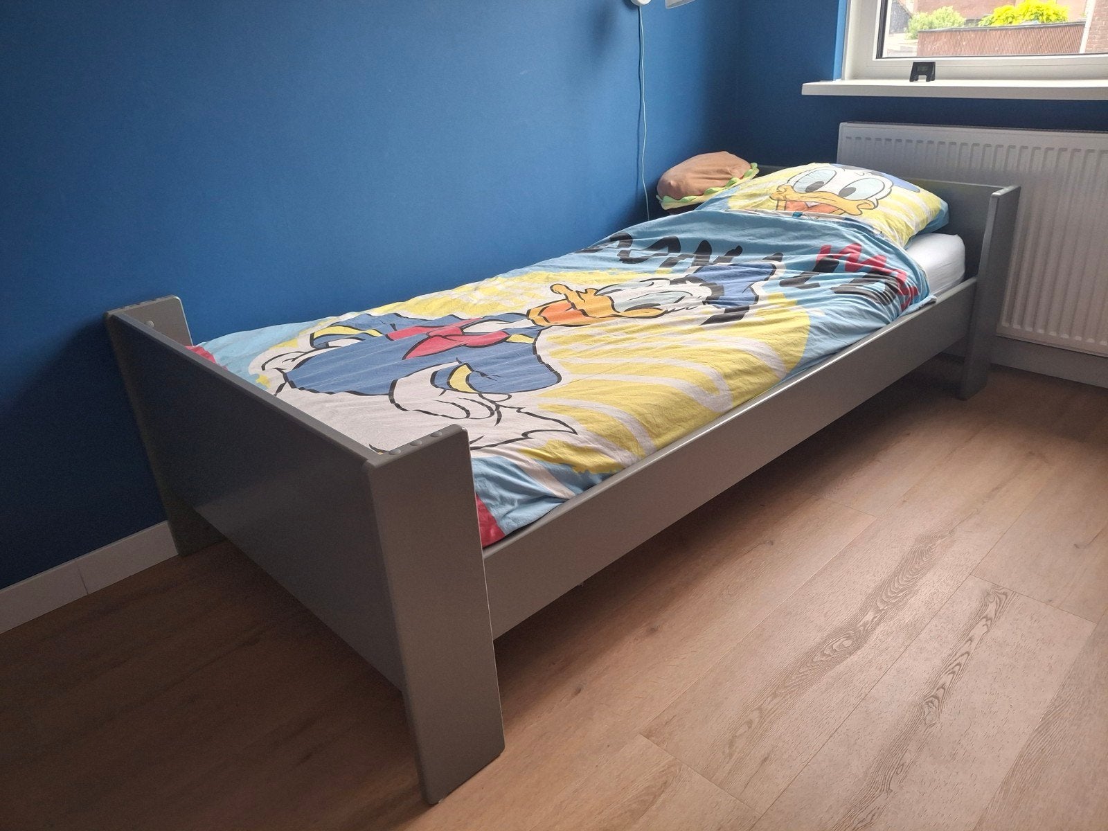Prachtig antraciet 1 persoonsbed, 85 tot 100 cm, Zo goed als nieuw, 180 cm of meer, Ophalen
