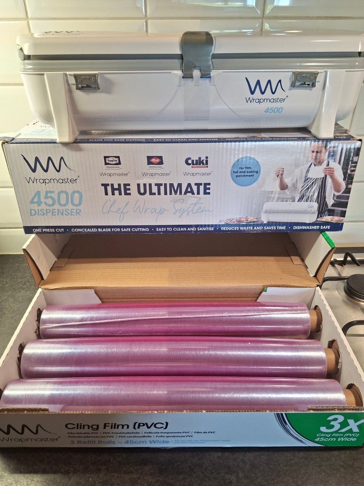 Wrapmaster 4500 foliedispenser met 3 rollen folie - Nieuw, Overige typen, Ophalen of Verzenden, Nieuw, Kunststof
