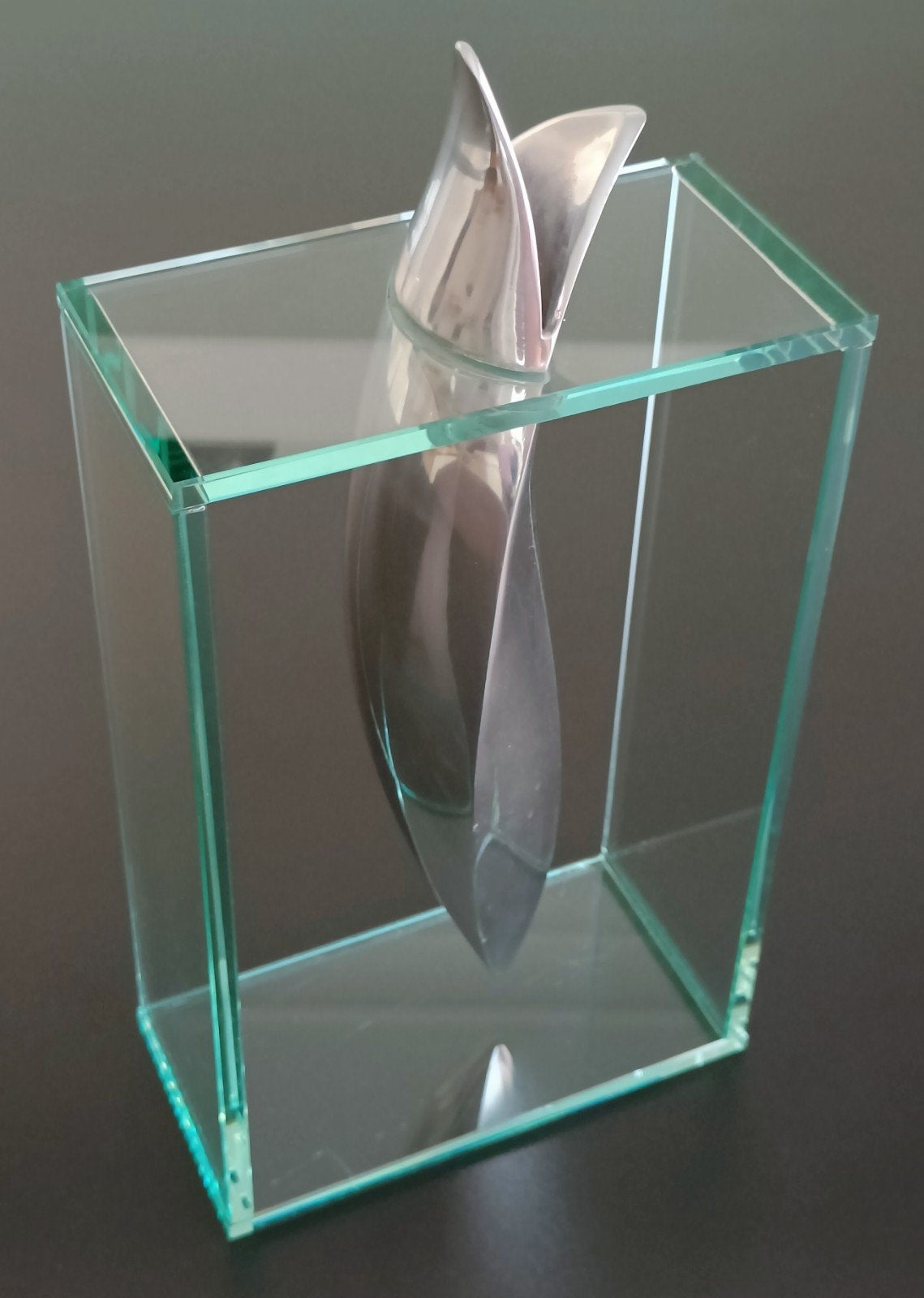 Vintage Lisa Mori modernistische vaas glas/aluminium., Ophalen of Verzenden