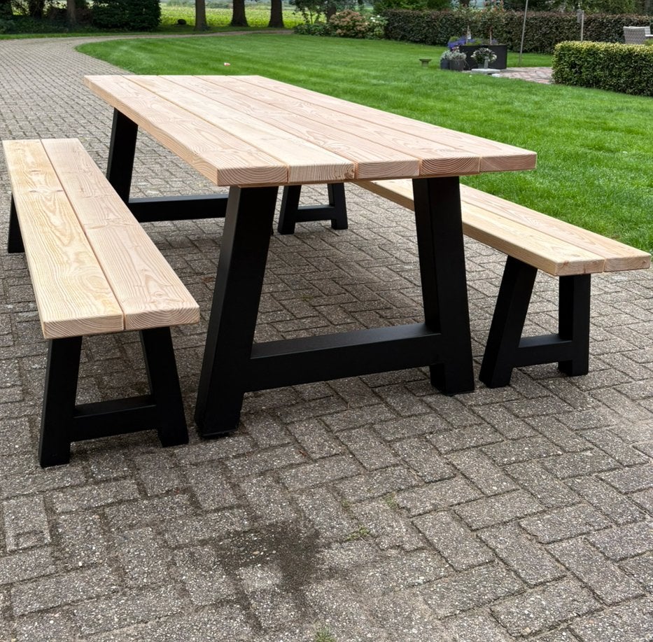 Douglas tuin set met stalen poten, Tuin en Terras, Ophalen, Nieuw, Rechthoekig, Hout