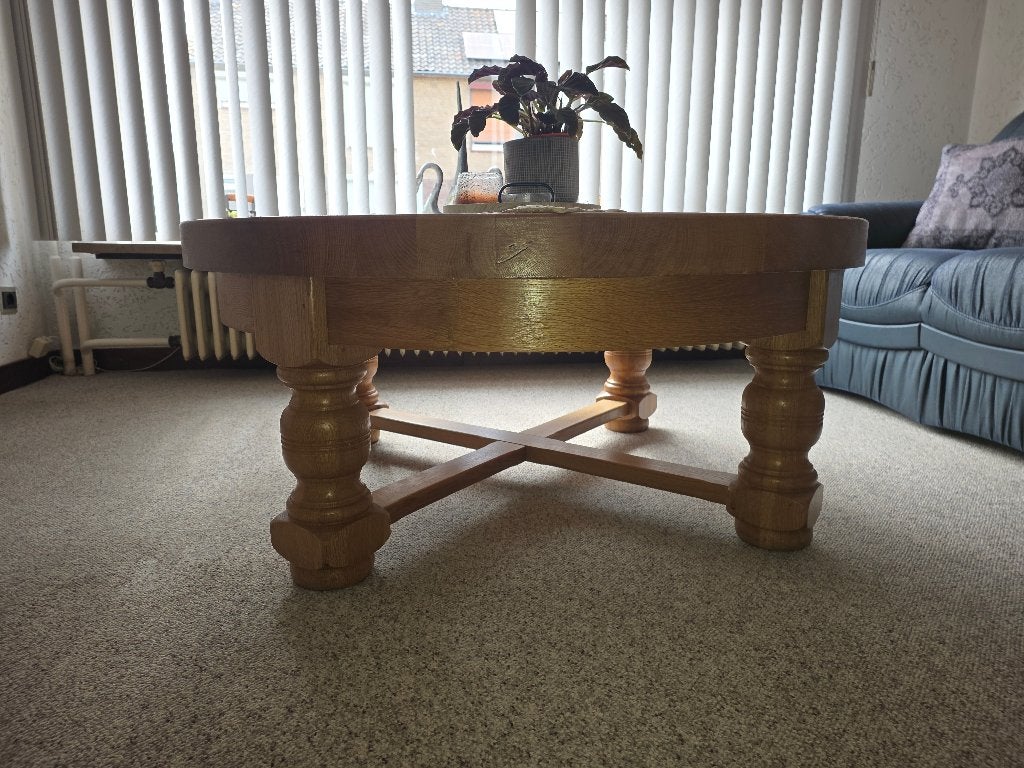 Mooie eiken ronde tafel 150 cm doorsnede, Ophalen, Rond, Zo goed als nieuw, 100 tot 150 cm