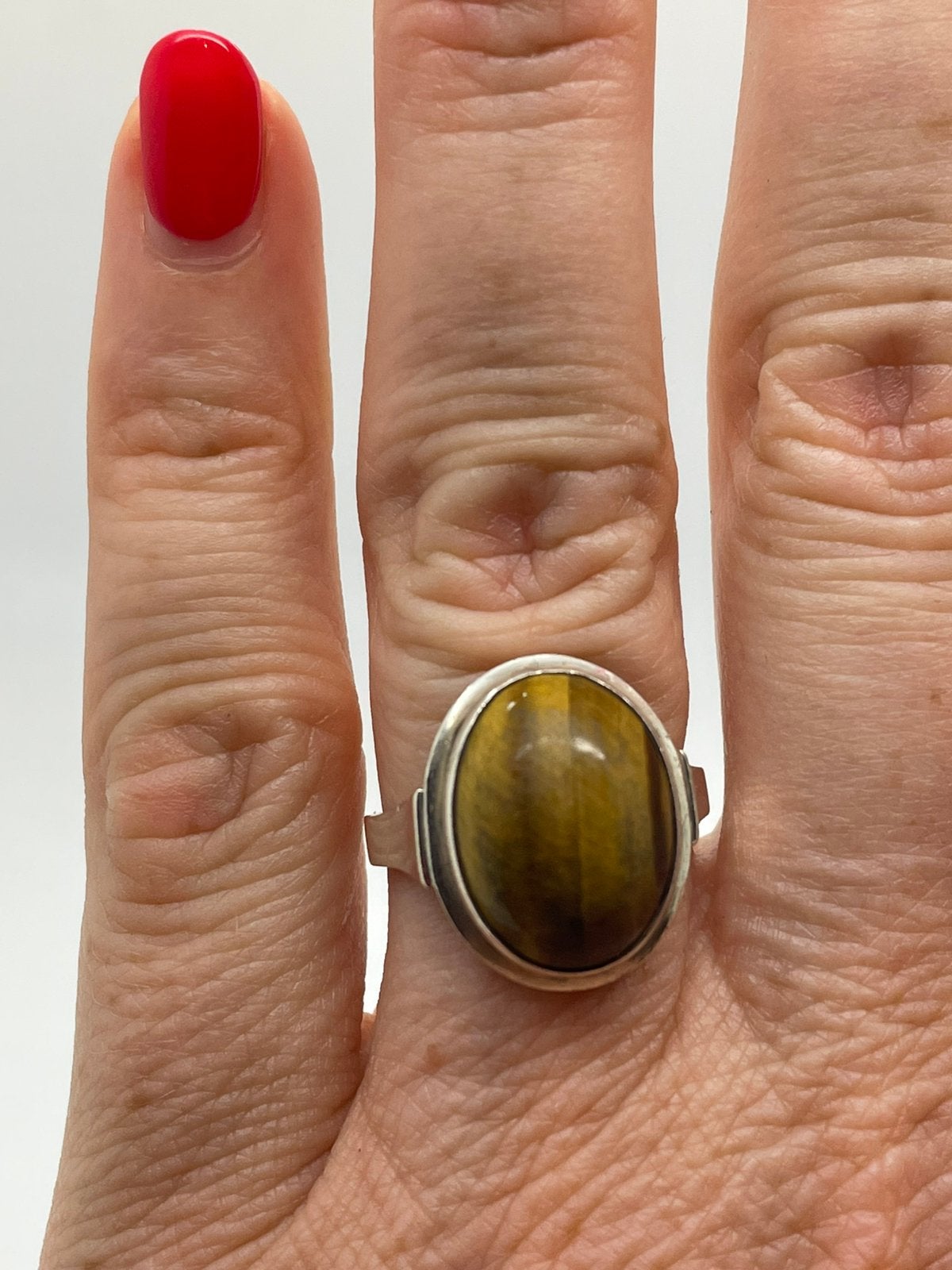 E585 Prachtige zilveren ring tijgeroog maat 17,5, Ophalen of Verzenden, X, Met edelsteen, Dame