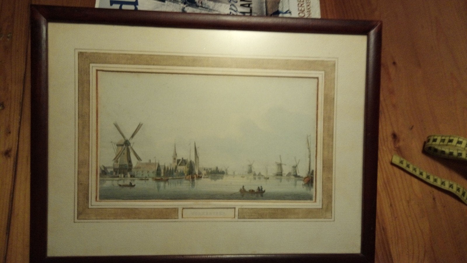 Schilderij Wormerveer met molens en water, 40x30 cm, Origineel werk, Ophalen of Verzenden, Klassiek, Aquarel