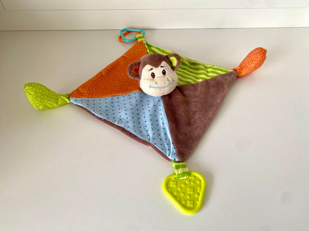 Knuffeldoekje Aap met Bijtring - Zacht en Kleurrijk, Kinderen en Baby's, Ophalen of Verzenden, Zo goed als nieuw, Overige typen