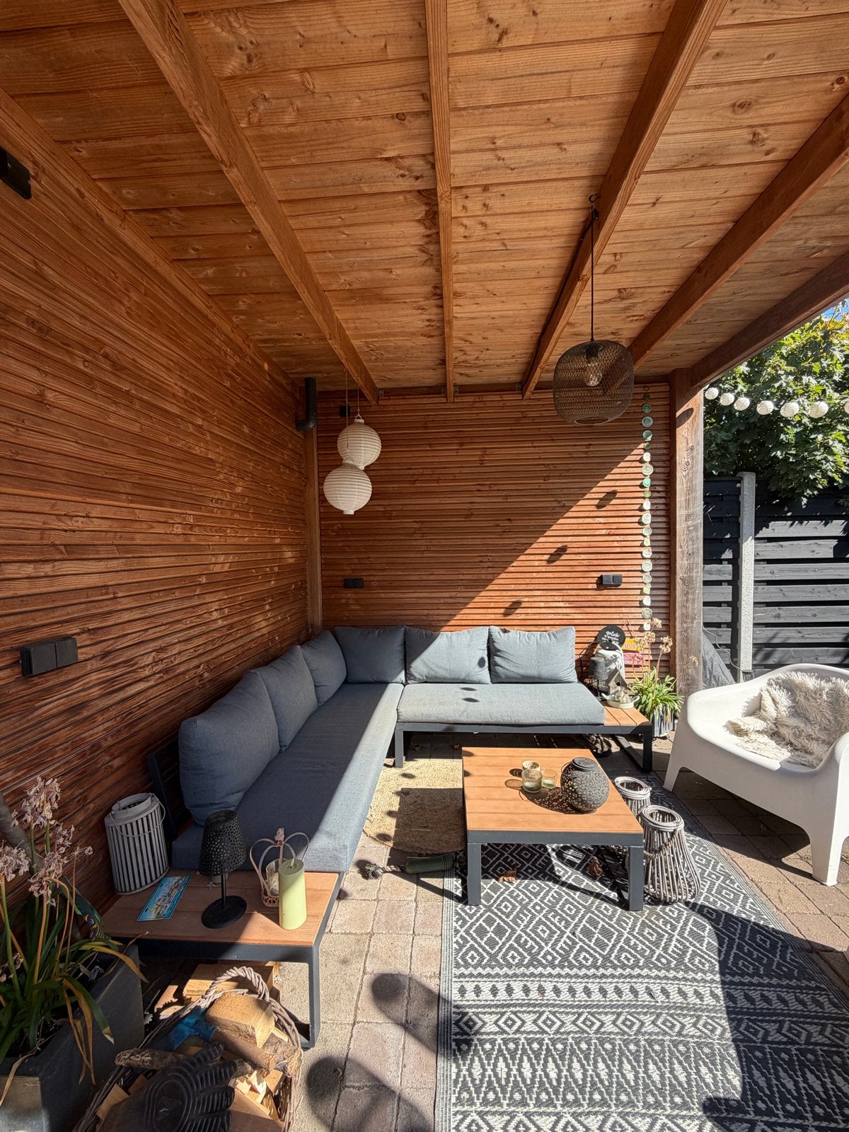 Comfortabele grijze hoekbank voor de tuin, Tuin en Terras, Tuinsets en Loungesets, Ophalen, 5 zitplaatsen, Gebruikt, Aluminium