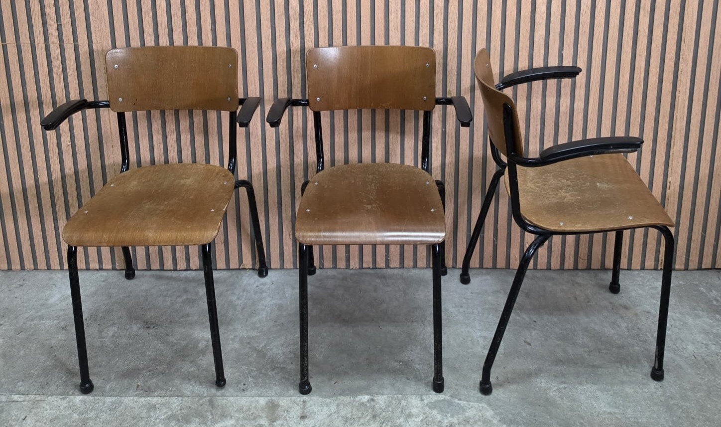 16 x Vintage Gispen schoolstoelen hout retro stoelen Pagholz, Zwart, Ophalen of Verzenden, Zo goed als nieuw, Vijf, Zes of meer stoelen
