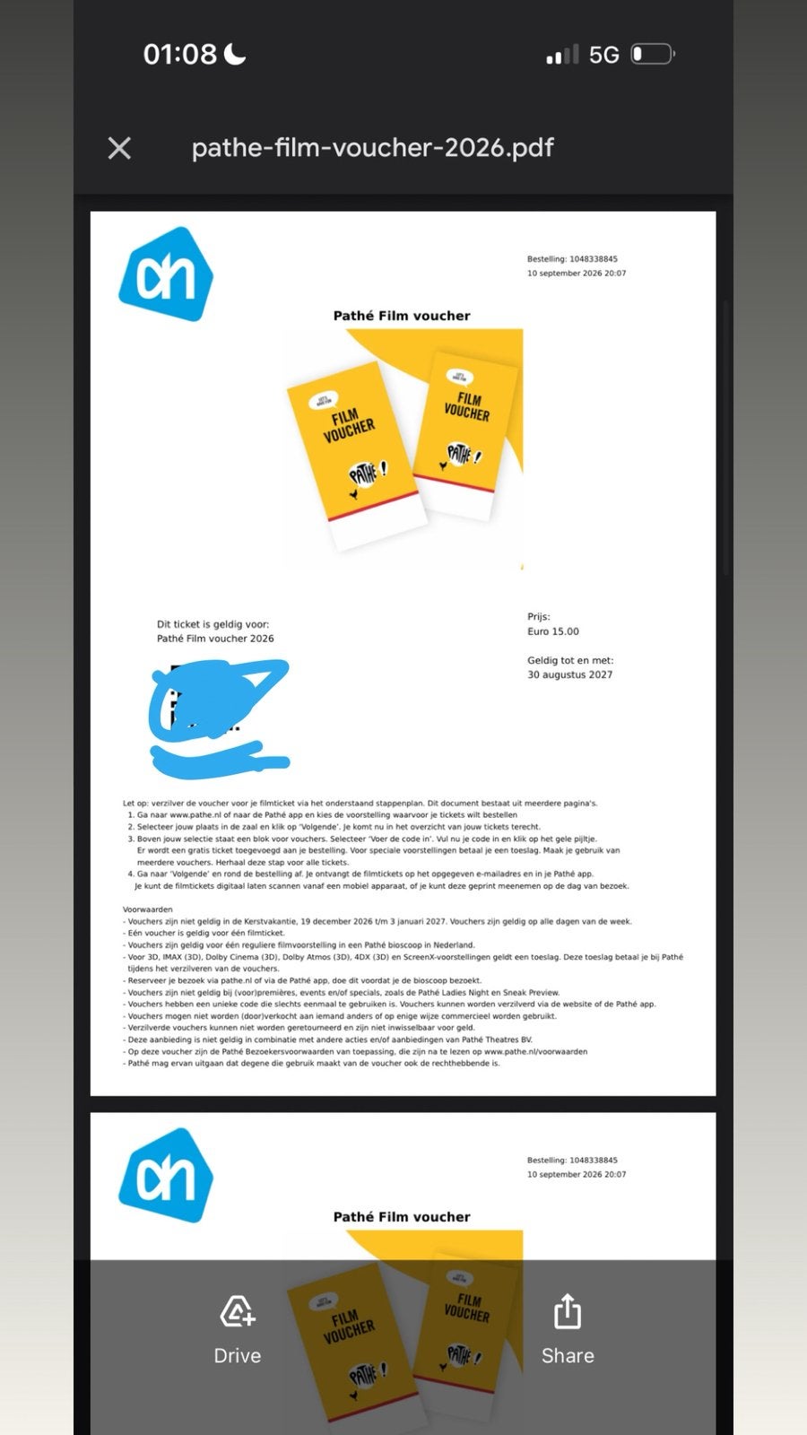 Pathe voucher code 4x €12 ps, Tickets en Kaartjes, Drie personen of meer, Cadeaubon, Overige typen