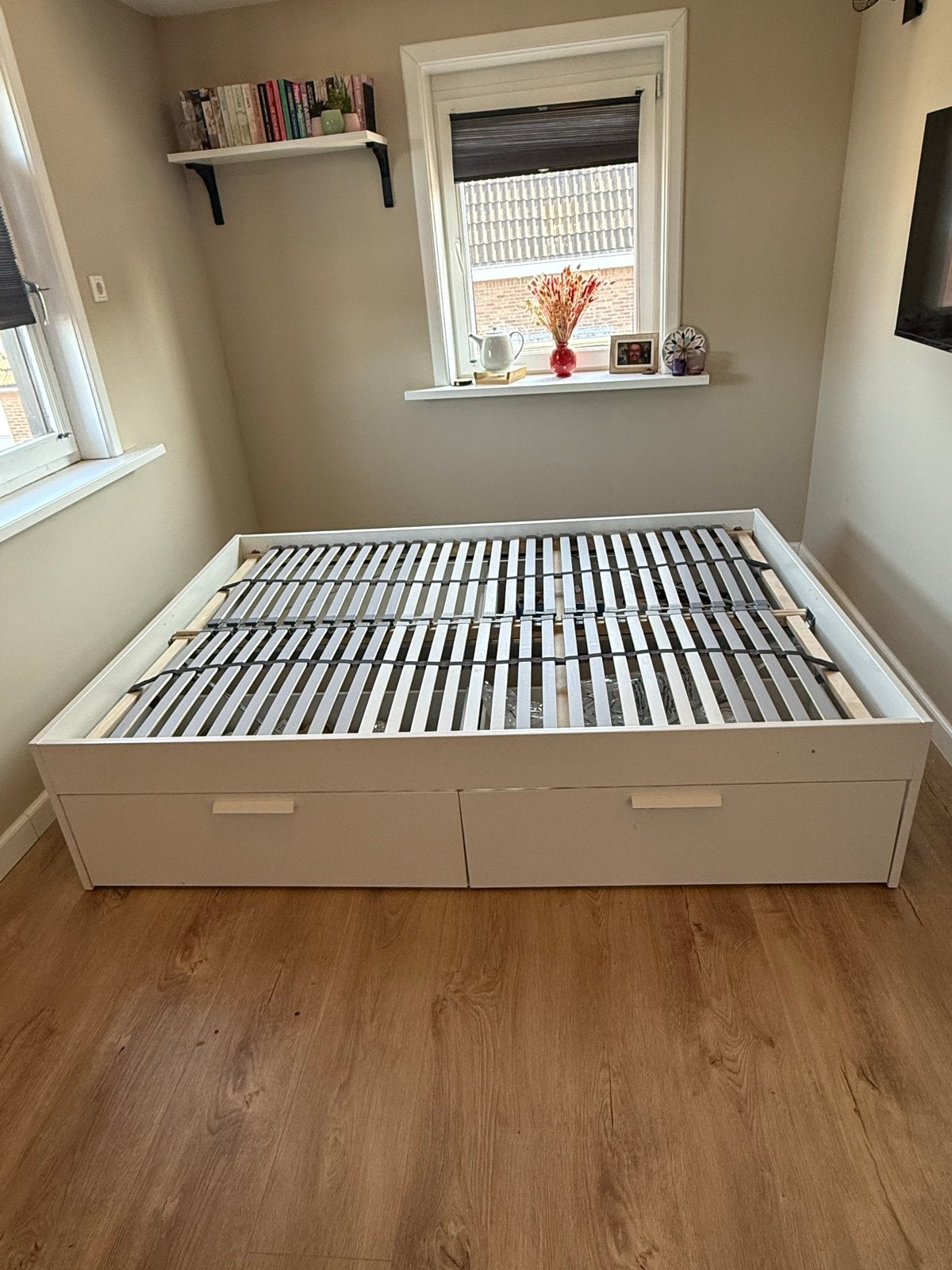 IKEA Brimnes bed 140x200 met opberglades (excl. matras), Ophalen, Gebruikt, Wit, Tweepersoons